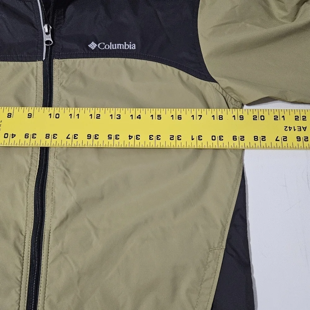 Columbia Youth L 14-16 Hooded Windbreaker Tan Dk Grey Blk Zip Up Nylon B15